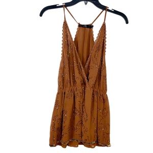 BKE Boutique Brown Beaded Babydoll Tank Top